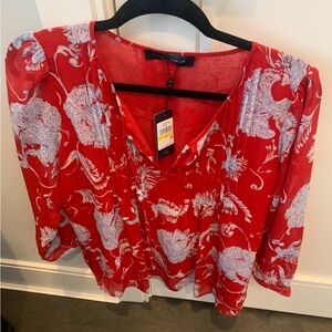 Tommy Hilfiger Floral V-Neck Peasant Blouse